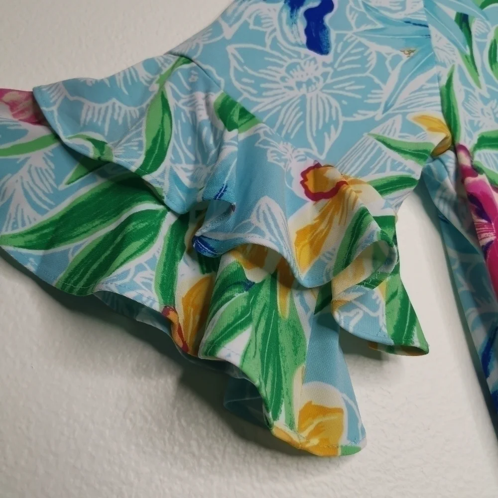 NWT Cappagallo Women’s Medium Erika Ice Blue Floral Dress Tropical Lightweight - Picture 14 of 14